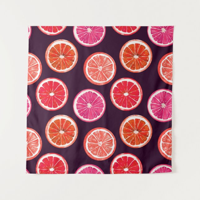Hand Painted Citrus Dark Pattern Tapestry (Front)