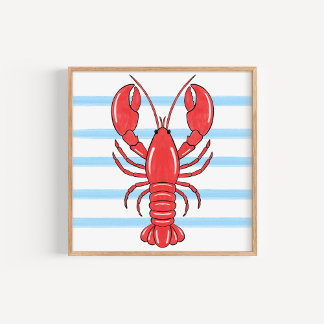 Hand-Painted Coastal Mediterranean Lobster Art Poster