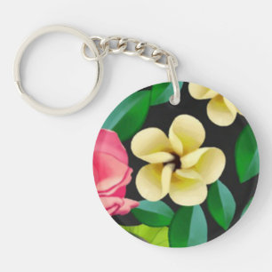 Hand Painted Colourful Flowers Design-67459 Keychain
