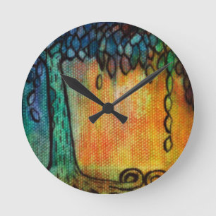 Hand Painted Colourful Tree of Life Round Clock