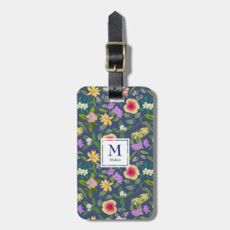Hand-painted Colourful Tropical Flowers Monogram Luggage Tag