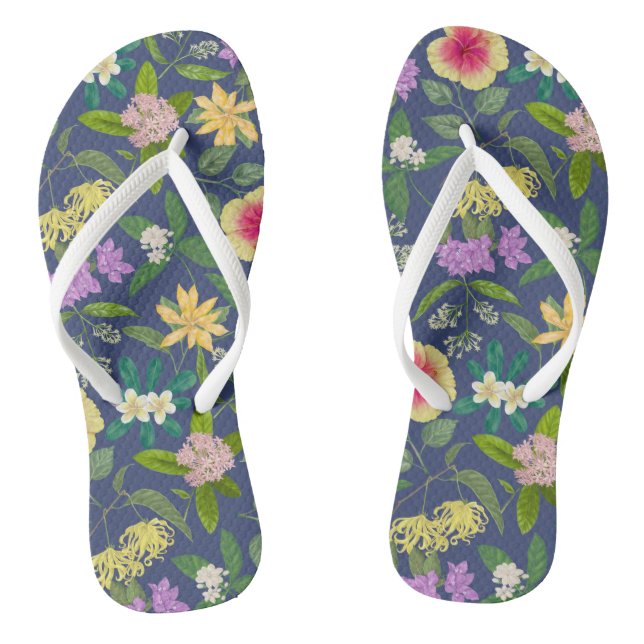 Hand-painted Colourful Tropical Flowers Pattern Flip Flops (Footbed)