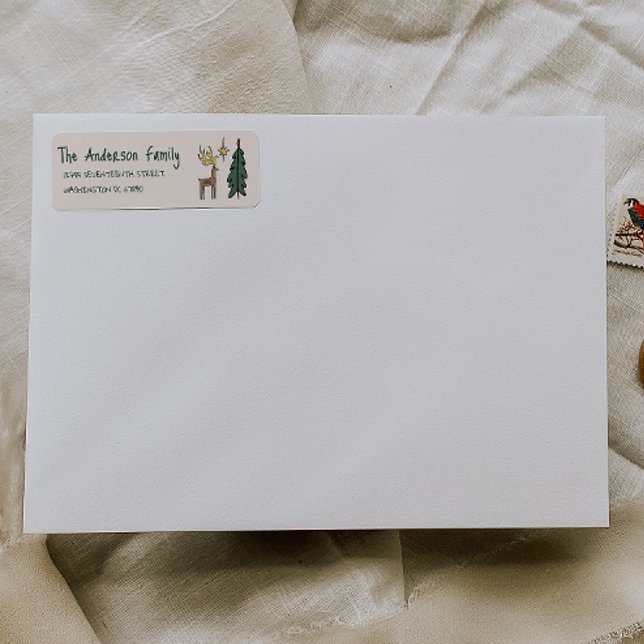 Hand Painted Cream Christmas Tree Reindeer Address (Creator Uploaded)