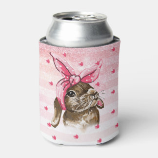 Hand painted Cute Bunny glitter Can Cooler