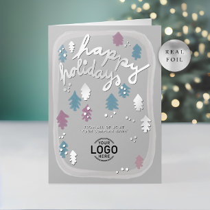 Hand Painted Cute Simple Pine Trees Business Foil Holiday Card