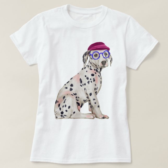 Hand-painted Dashing Dalmatian Spotted Dog T-Shirt (Design Front)