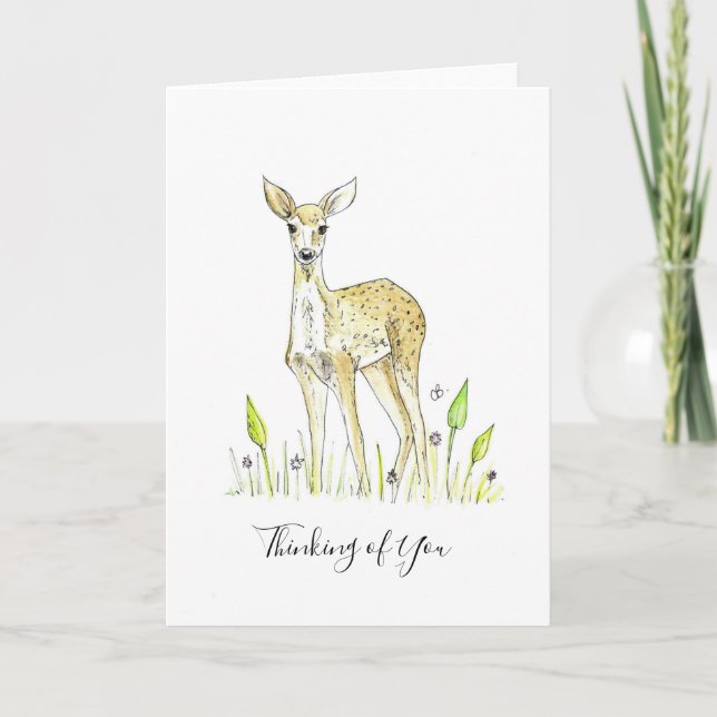 Hand Painted Deer Design "Thinking of You" Card (Front)