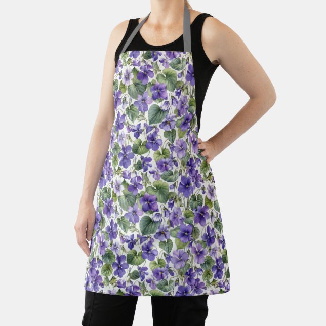 Hand-Painted Delicate Violet Botanicals Apron (Insitu)