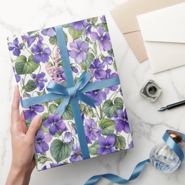 Hand-Painted Delicate Violet Botanicals Wrapping Paper (Gifting)