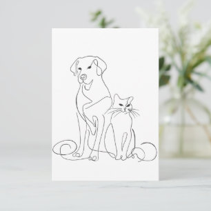 Hand Painted Dog and Cat  Line Art Illustration Invitation