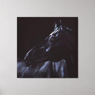 Hand-painted elegant black horse canvas print