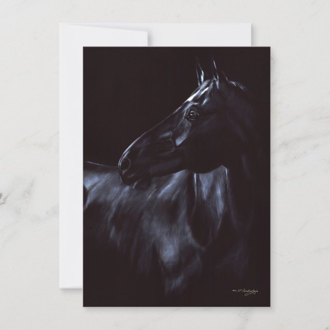 Hand-painted elegant black horse invitation (Front)