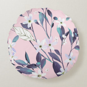 Hand painted elegant purple leavesart, flower, wat round pillow