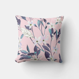 Hand painted elegant purple leavesart, flower, wat throw pillow