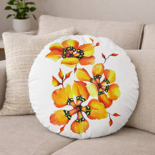 Hand-Painted Elegant Sparaxis with White Round Pillow