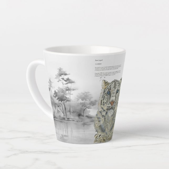 Hand-Painted Endangered Snow Leopard Latte Mug (Left Angle)