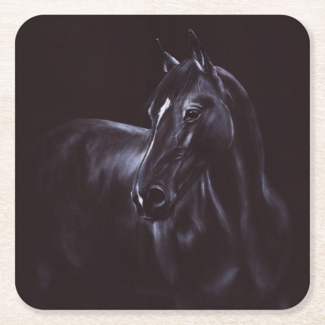 Hand-painted Equine art Square Paper Coaster (Front)