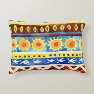 Hand Painted Ethnic Watercolor Pattern Accent Pillow