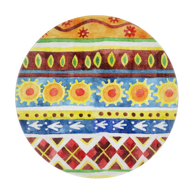 Hand Painted Ethnic Watercolor Pattern Cutting Board (Front)