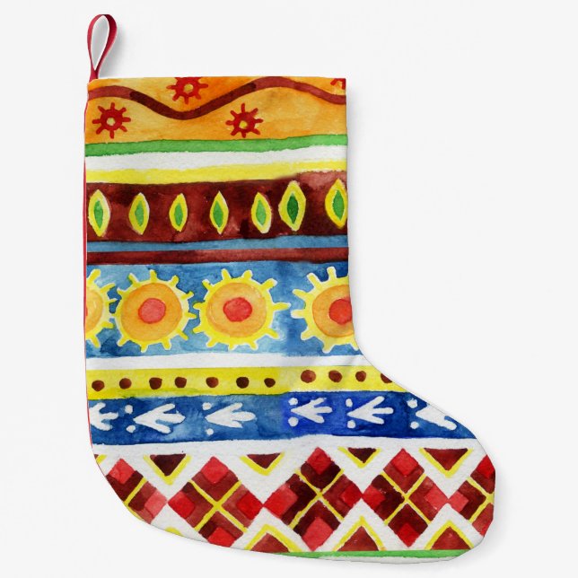 Hand Painted Ethnic Watercolor Pattern Small Christmas Stocking (Front)