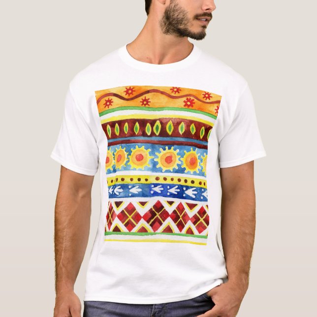 Hand Painted Ethnic Watercolor Pattern T-Shirt (Front)