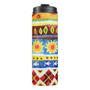 Hand Painted Ethnic Watercolor Pattern Thermal Tumbler