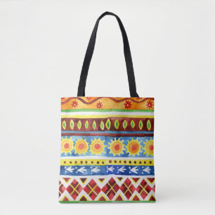 Hand Painted Ethnic Watercolor Pattern Tote Bag