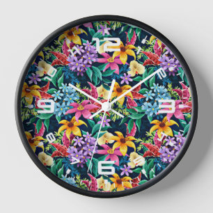 Hand Painted Exotic Floral Pattern-23001 Clock