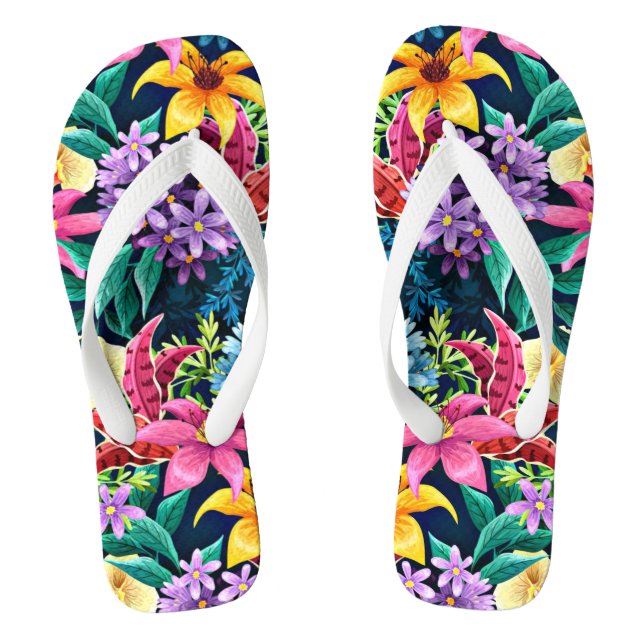 Hand Painted Exotic Floral Pattern-23001 Flip Flops (Footbed)