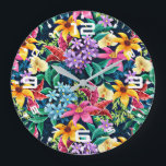 Hand Painted Exotic Floral Pattern-23001 Large Clock<br><div class="desc">Hand Painted Exotic Floral Pattern-23001</div>