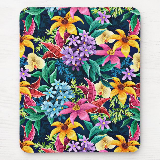 Hand Painted Exotic Floral Pattern-23001 Mouse Pad (Front)