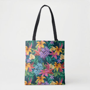 Hand Painted Exotic Floral Pattern Tote Bag