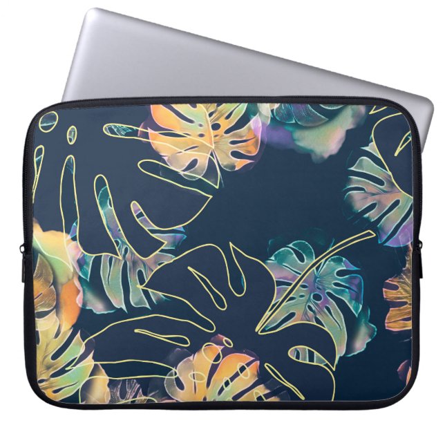 Hand-painted exotic leaves: seamless pattern. laptop sleeve (Front)