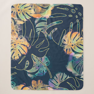 Hand-painted exotic leaves: seamless pattern. sherpa blanket