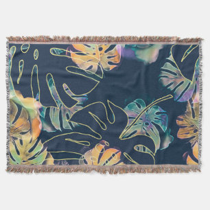 Hand-painted exotic leaves: seamless pattern. throw blanket