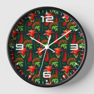 Hand Painted Exotic Red Flowers Pattern-15541 Clock