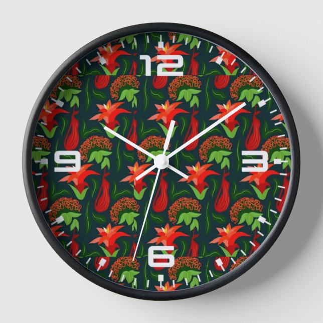 Hand Painted Exotic Red Flowers Pattern-15541 Clock (Front)