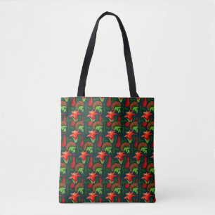 Hand Painted Exotic Red Flowers Pattern Tote Bag