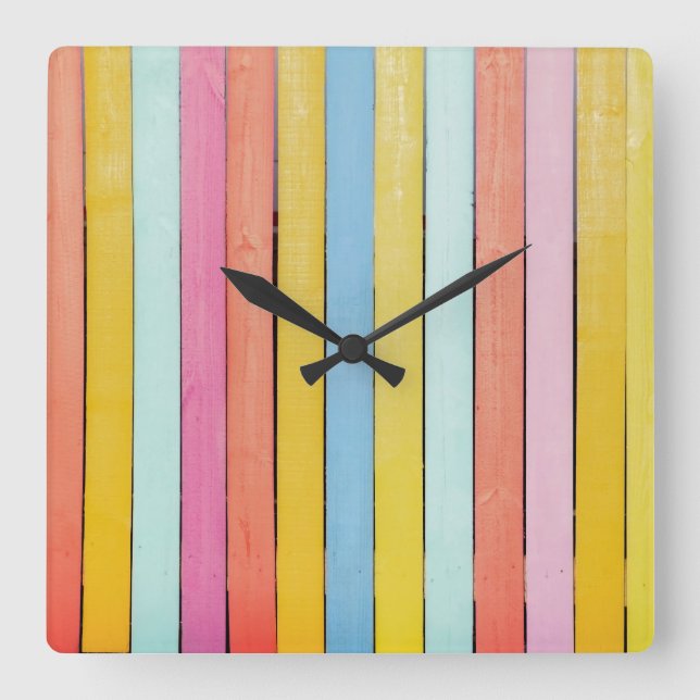 Hand-Painted Fence Pickets Square Wall Clock (Front)