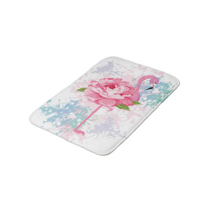 Hand painted flamingo bath mat
