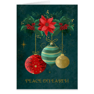 Hand painted floral and bauble design holiday card
