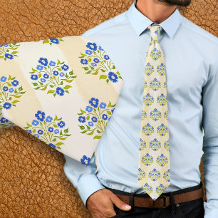 Hand-painted Floral Blue Astor Bouquet Pattern Tie