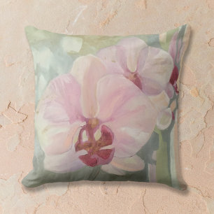 Hand painted floral orchid elegant pastel colours throw pillow