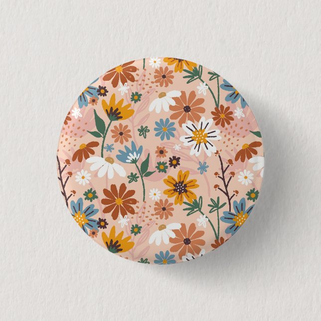 Hand Painted Floral Pattern-23136 1 Inch Round Button (Front)