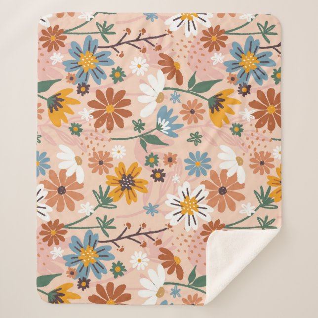 Hand Painted Floral Pattern-23136 Sherpa Blanket (Front)