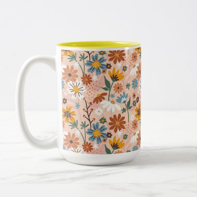 Hand Painted Floral Pattern-23136 Two-Tone Coffee Mug (Left)