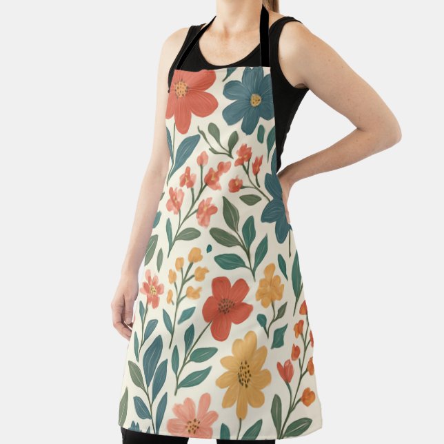Hand-Painted Floral Pattern – Colourful Botanical  Apron (Insitu)