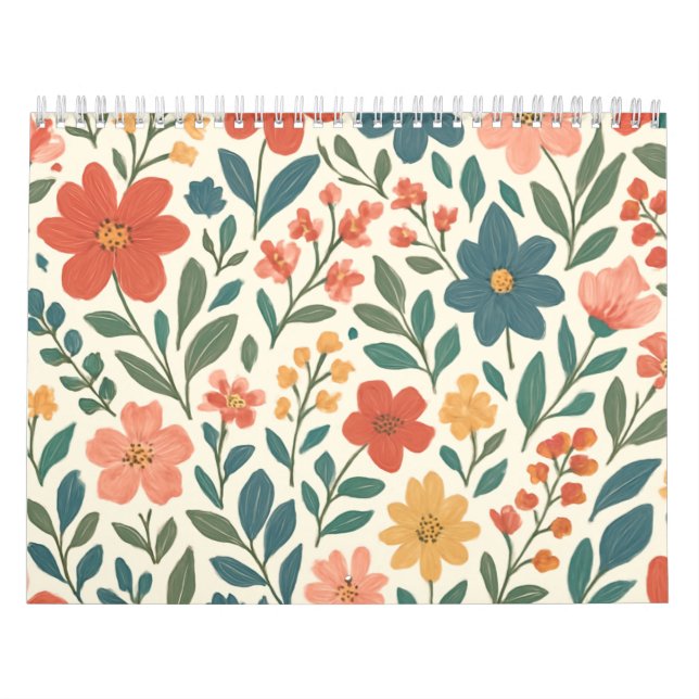 Hand-Painted Floral Pattern – Colourful Botanical  Calendar (Cover)