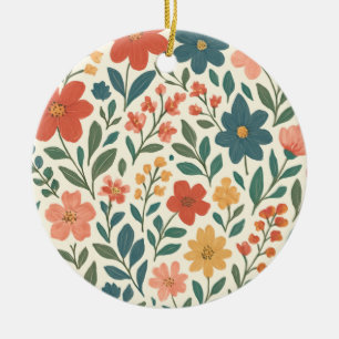 Hand-Painted Floral Pattern – Colourful Botanical Ceramic Ornament