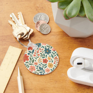 Hand-Painted Floral Pattern – Colourful Botanical Keychain
